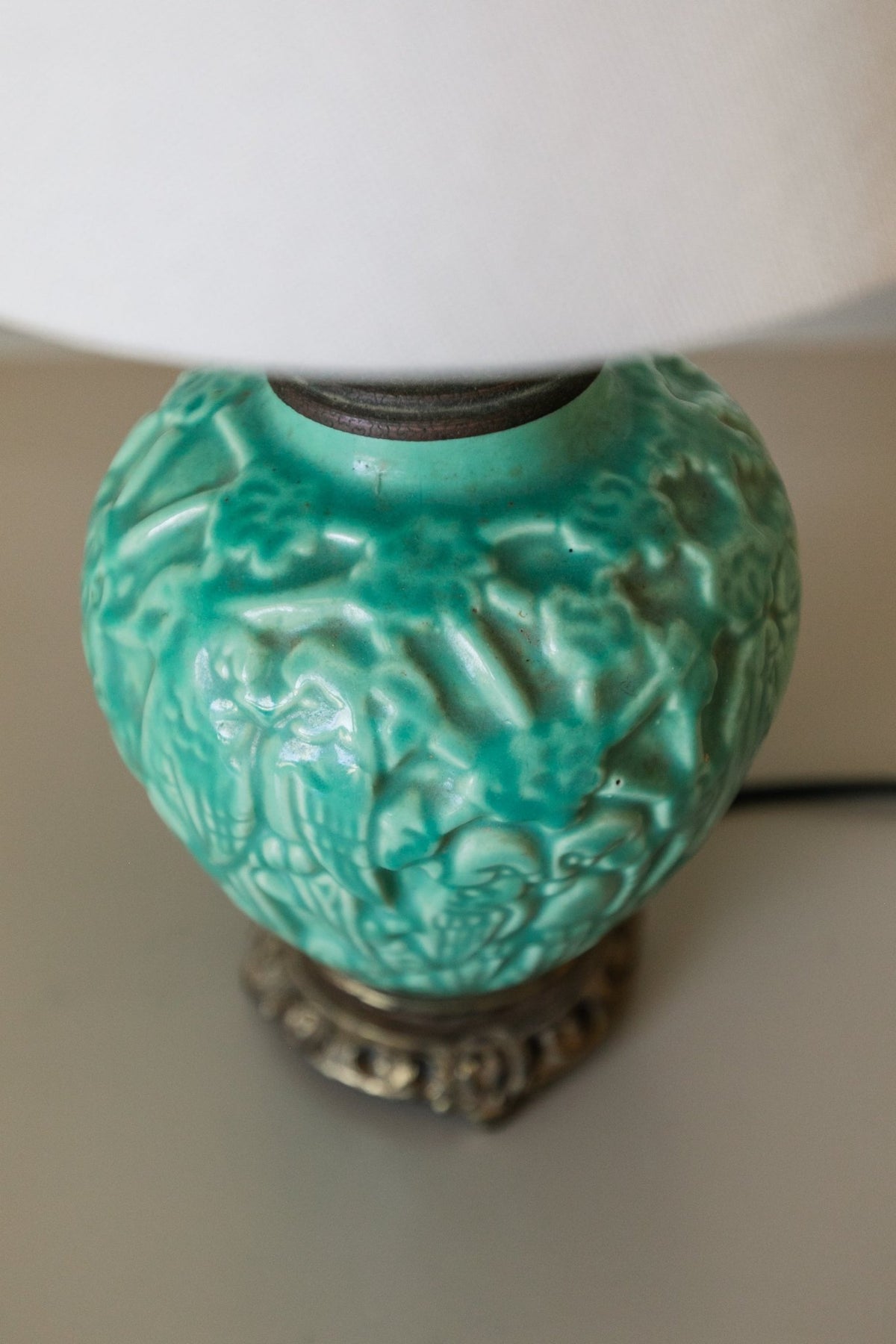 Vintage Green Bird Motif Lamp - OAKSTREET SHOPPE