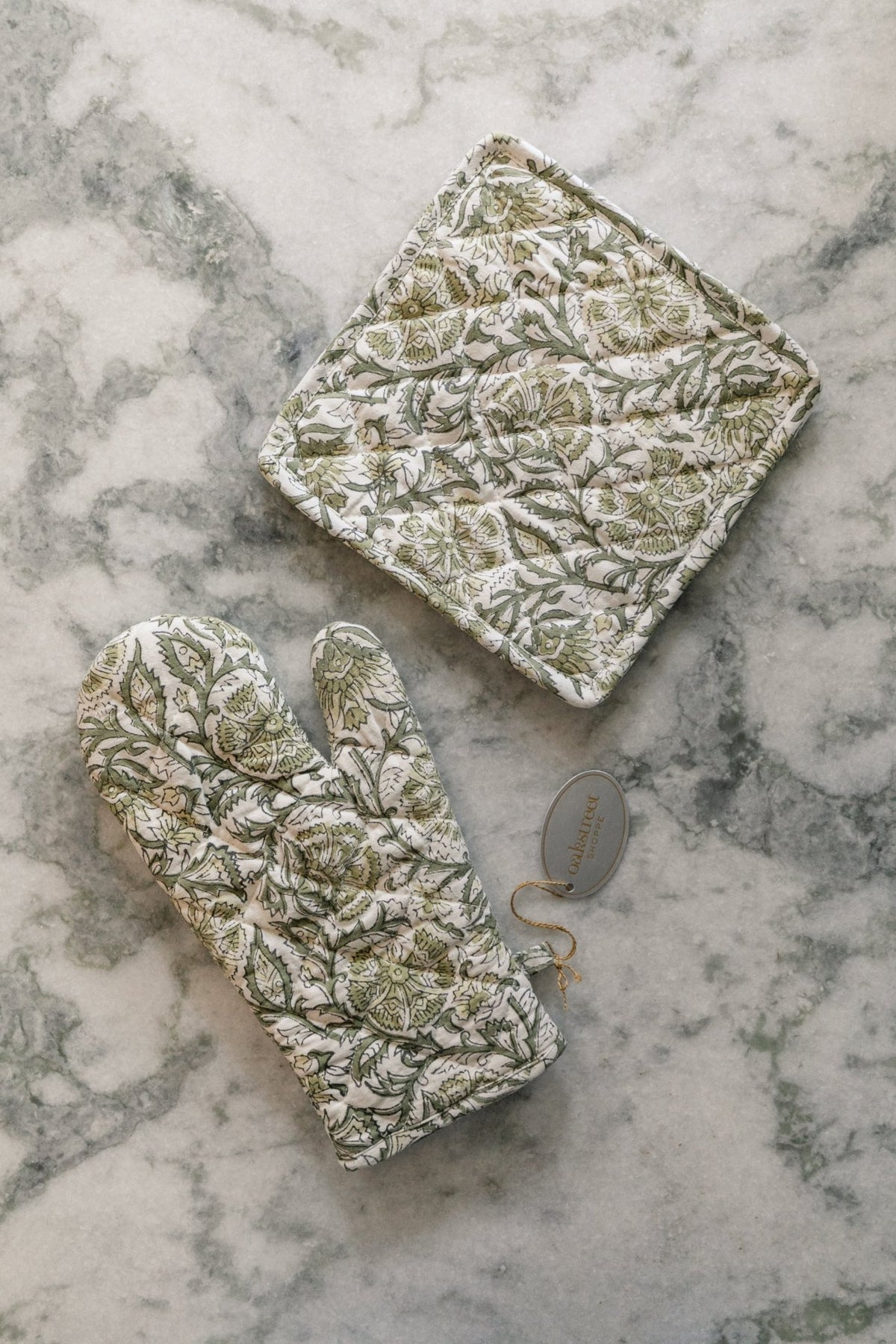 Green Hand Block Printed Potholder - OAKSTREET SHOPPE