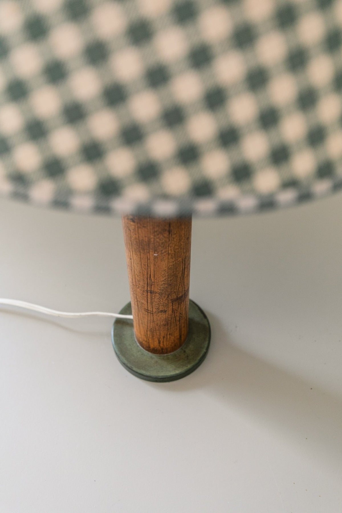 Wooden Lamp w/ Gingham Shade - OAKSTREET SHOPPE