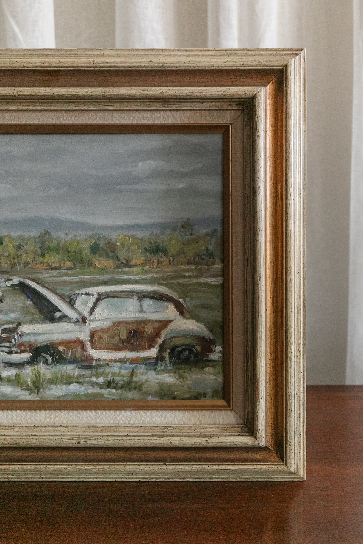 Oil Painting, Landscape with Old Cars