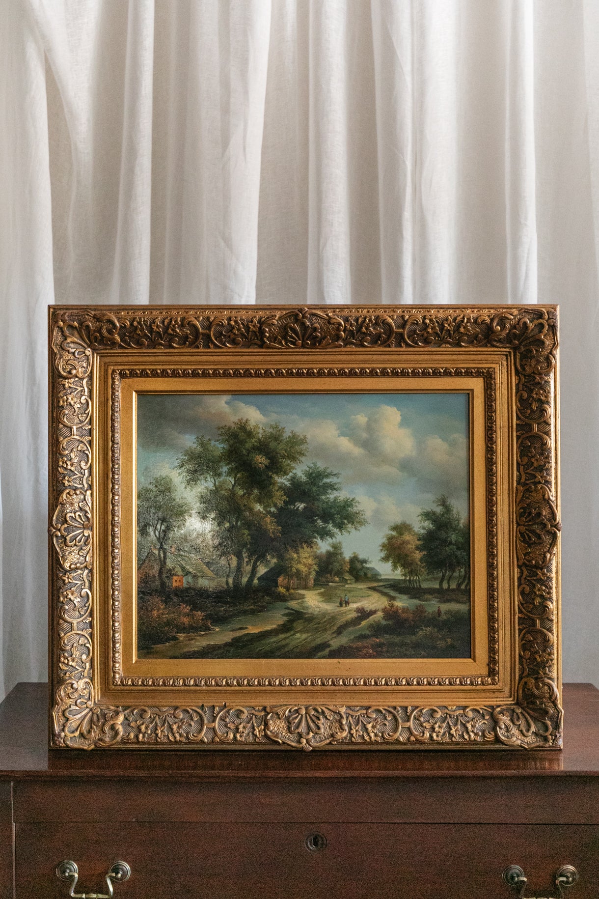 Oak Trees & Cottage Oil Painting
