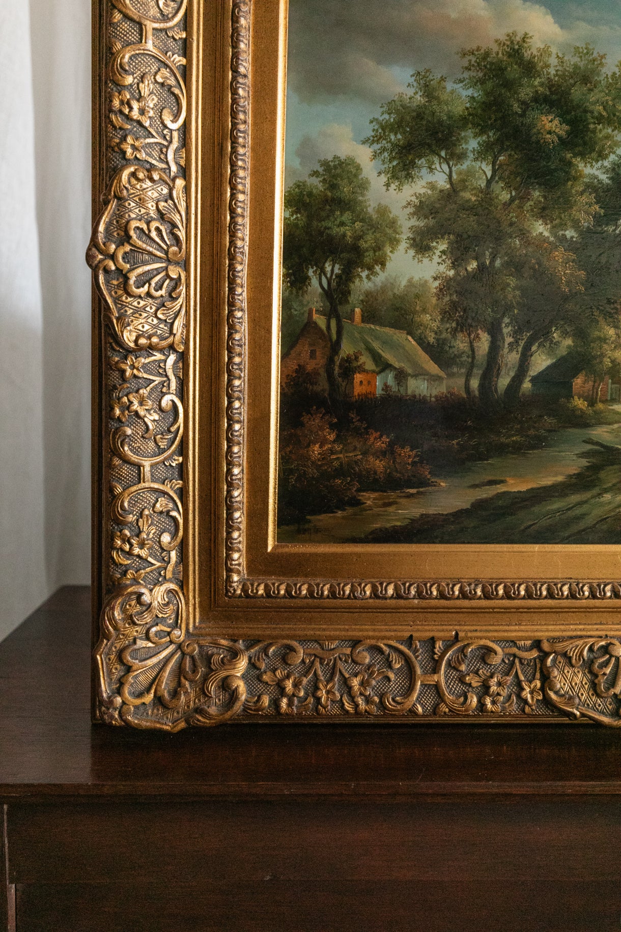 Oak Trees & Cottage Oil Painting