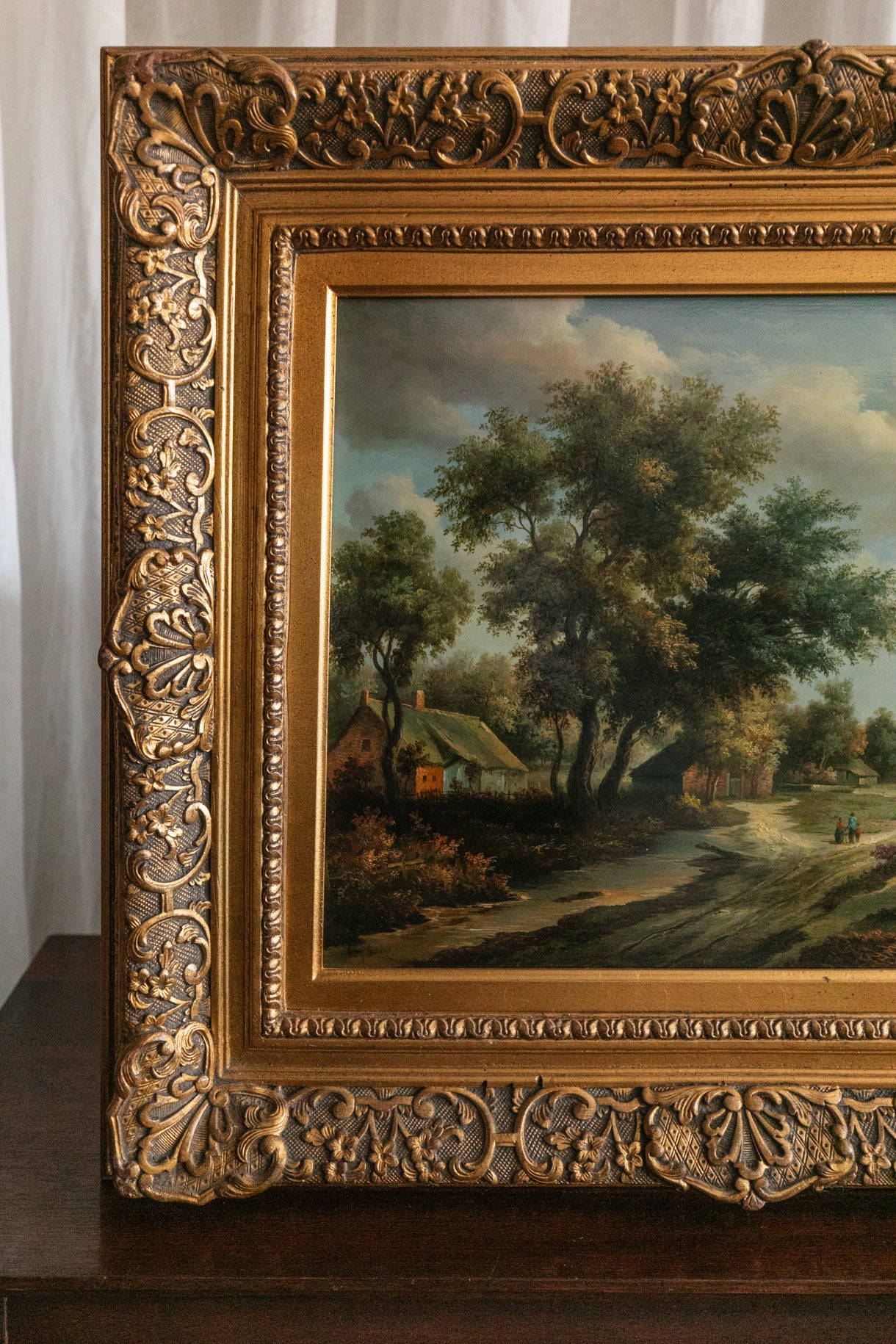 Oak Trees & Cottage Oil Painting