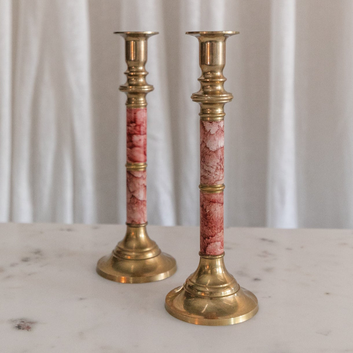 Faux Marble Candlesticks, Pair