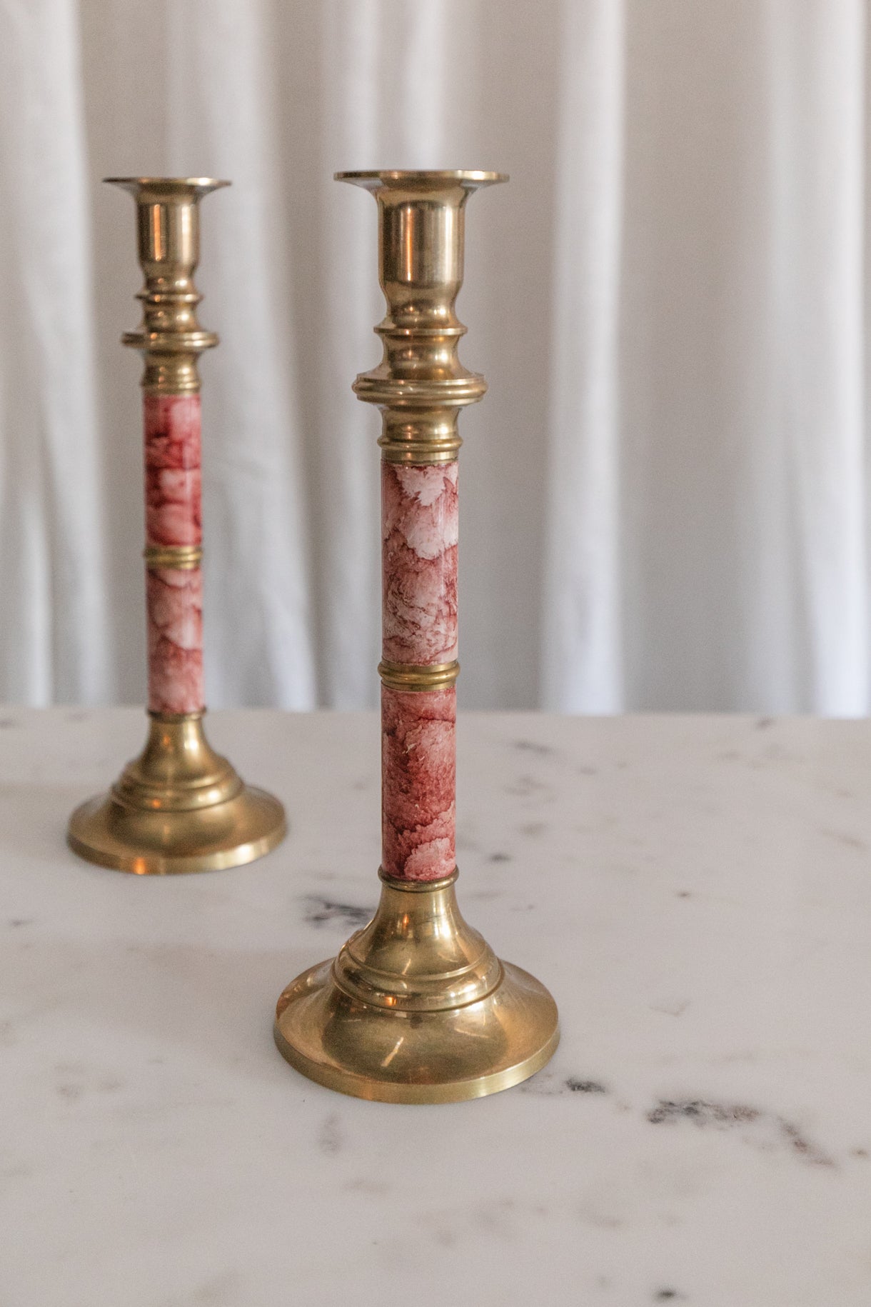Faux Marble Candlesticks, Pair