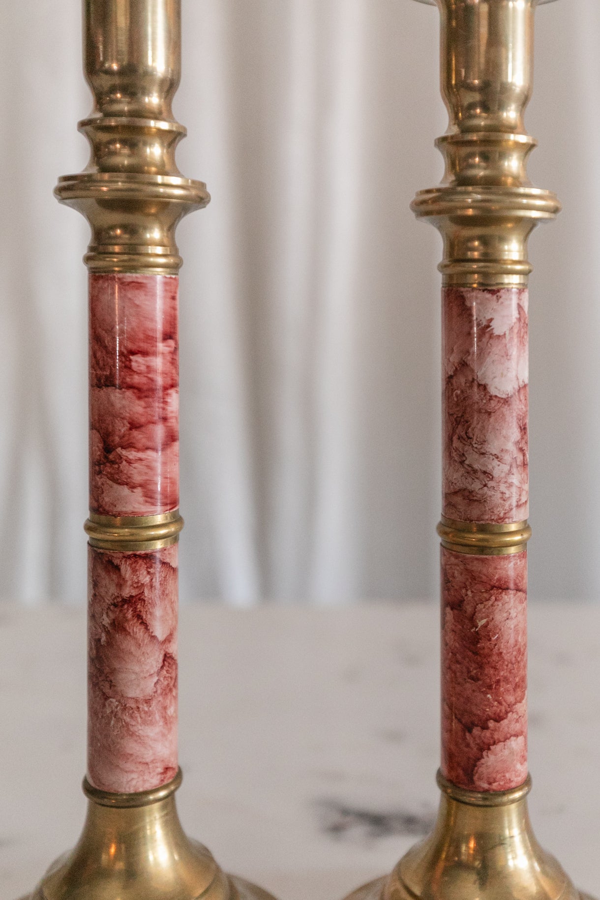 Faux Marble Candlesticks, Pair