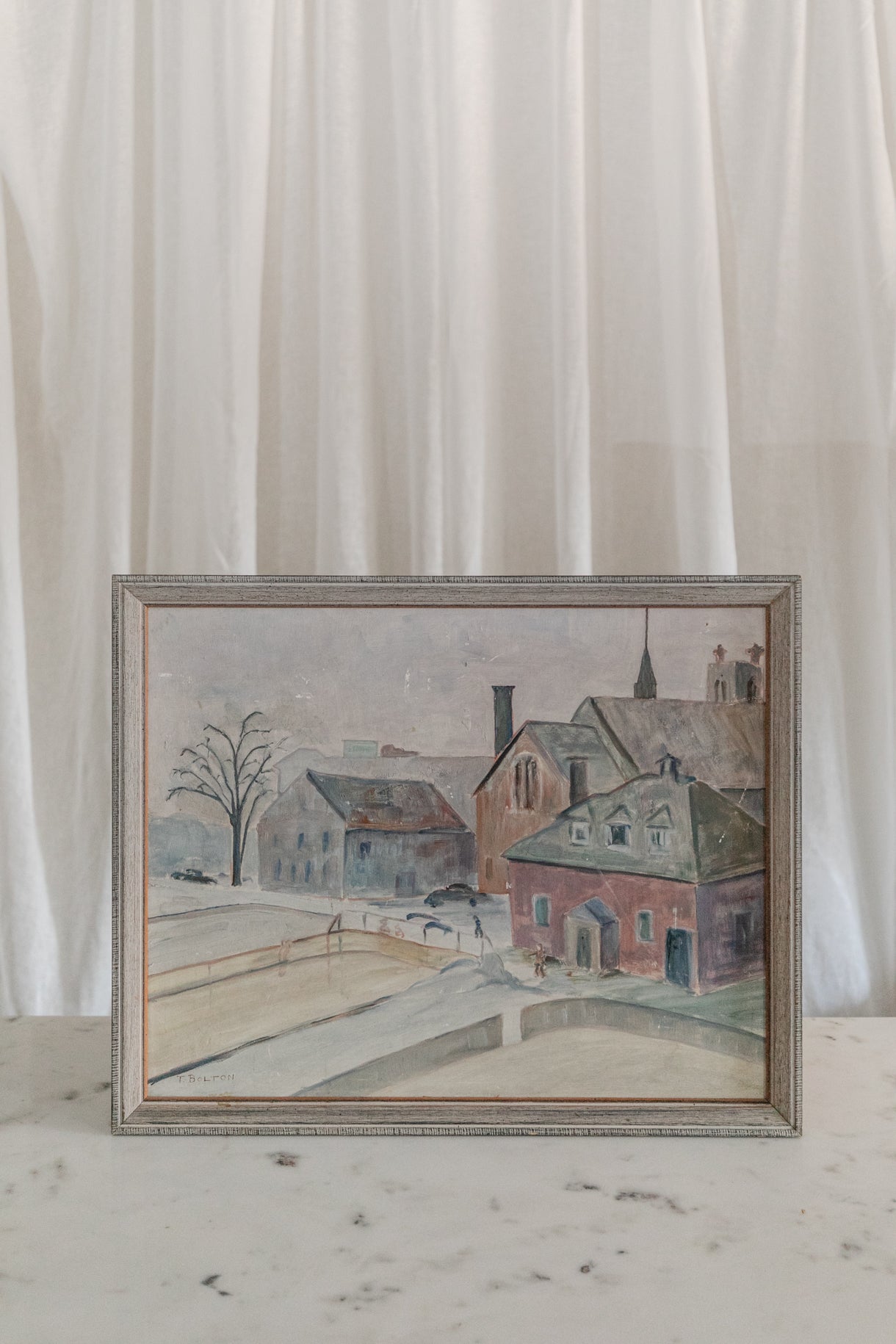 Buildings with Church Spire, Framed Original