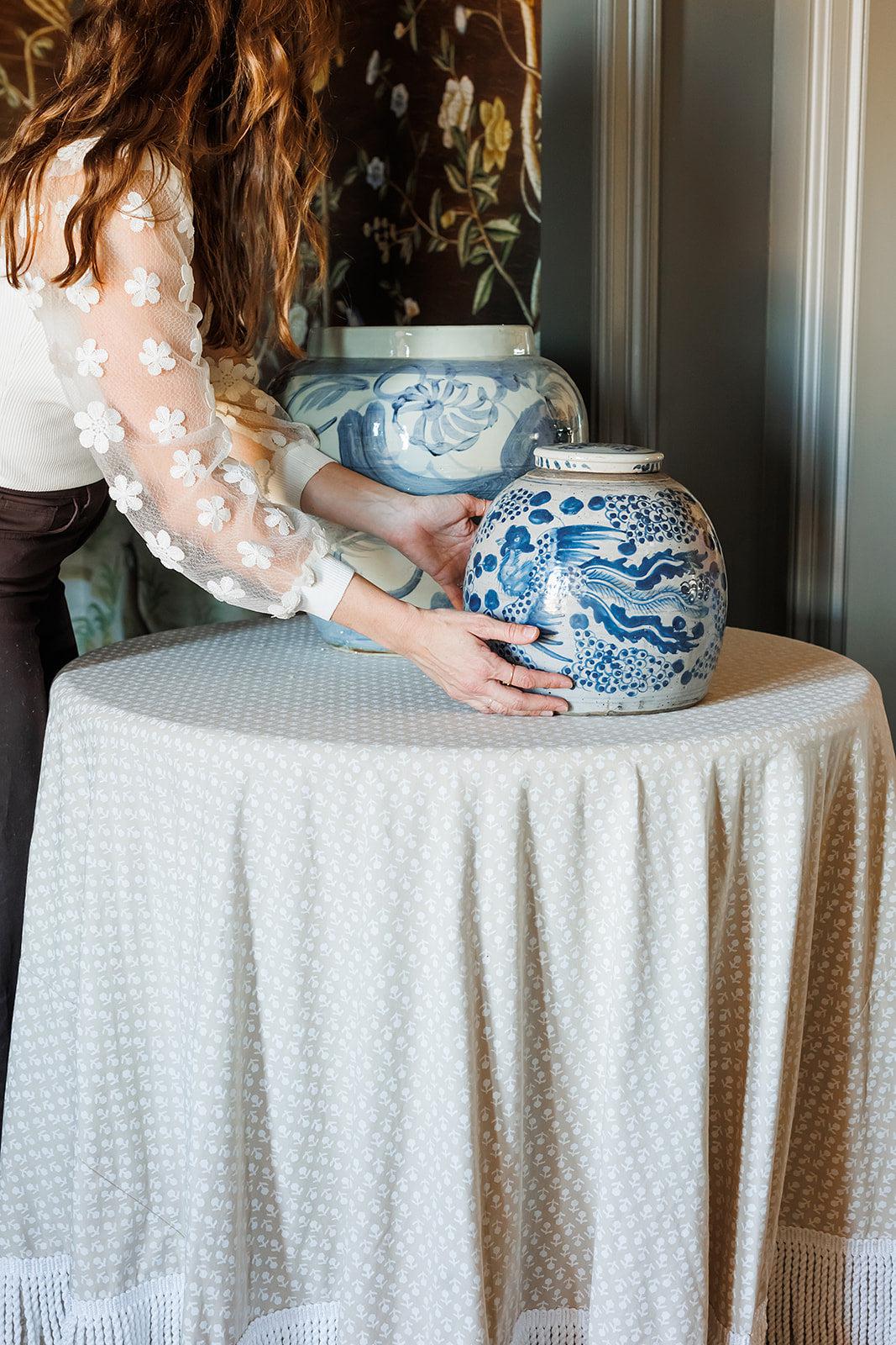 Blue and White Twisted Flower Jar - OAKSTREET SHOPPE