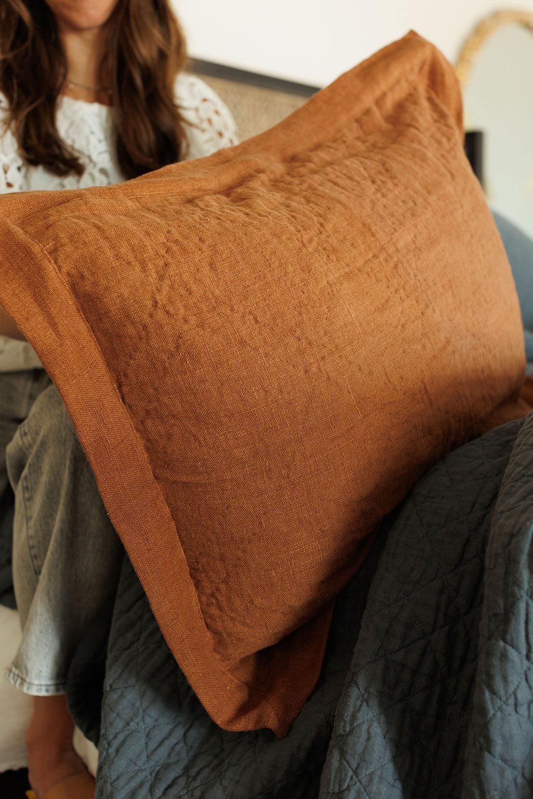 Stitched Linen Bedding Kyler Collection, Saddle - OAKSTREET SHOPPE