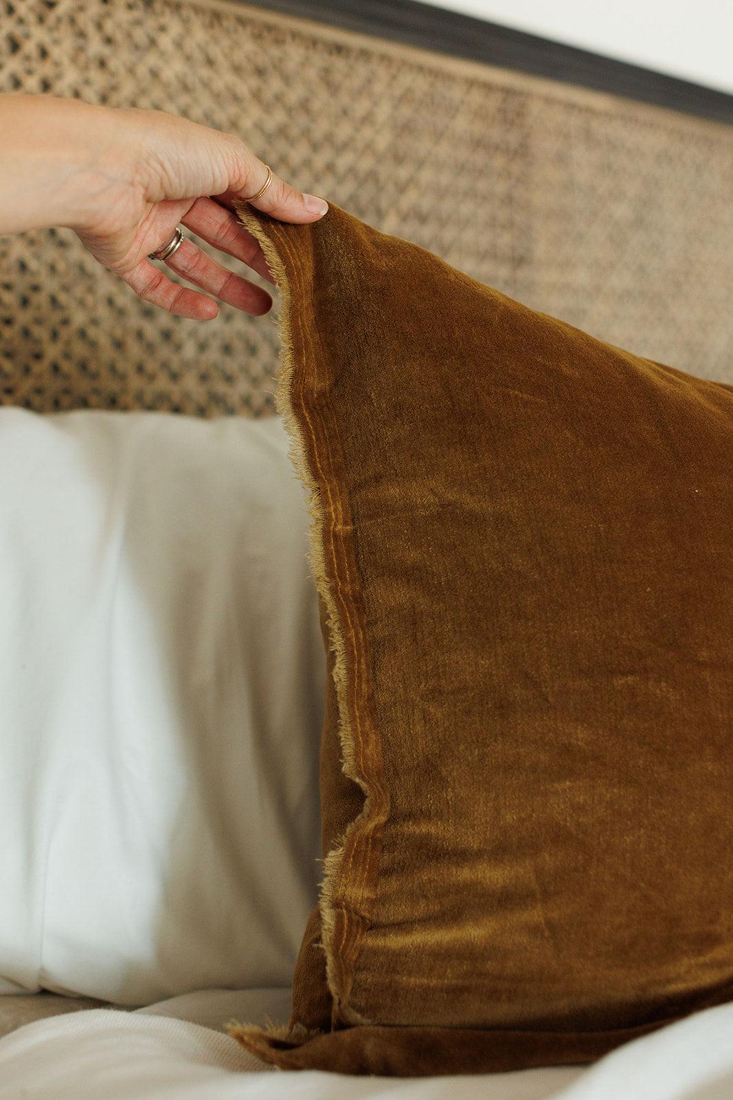 Raw Edge Velvet Bedding Collection, Ochre