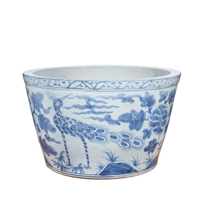 Blue & White Bird Basin Planter