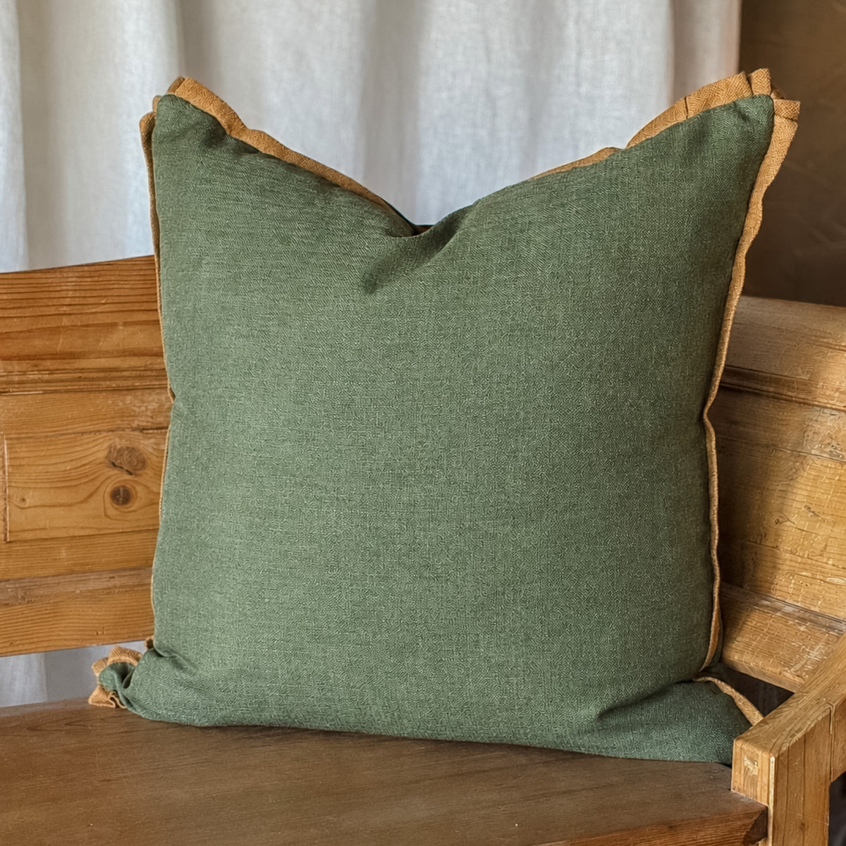 Green and Tan Pillow - OAKSTREET SHOPPE