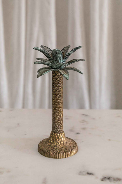 Palm Brass Candlesticks, Pair