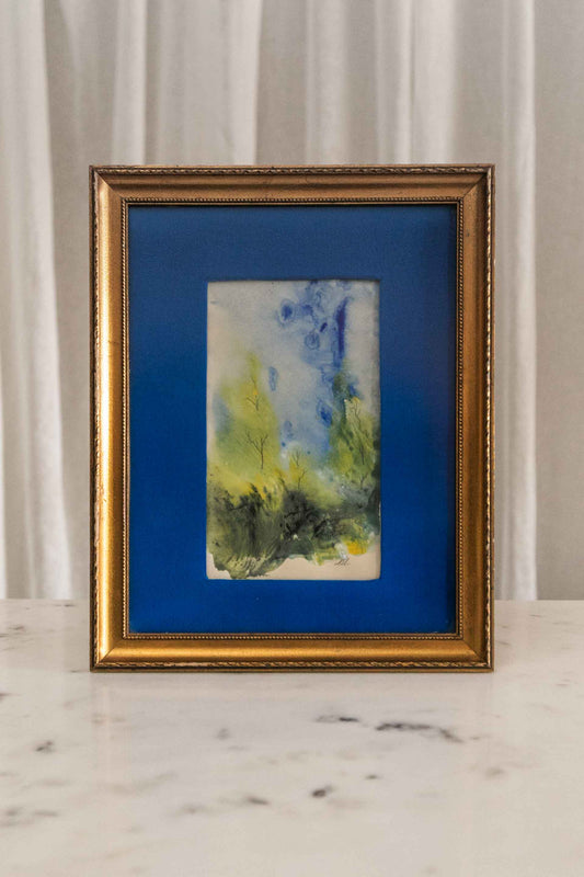 Blue Matting Framed Watercolor