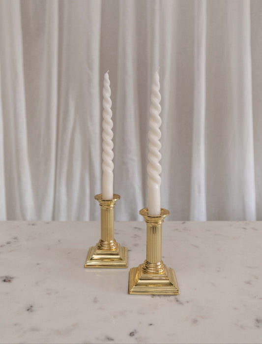 Brass Fluted Column Candlestick, Pair