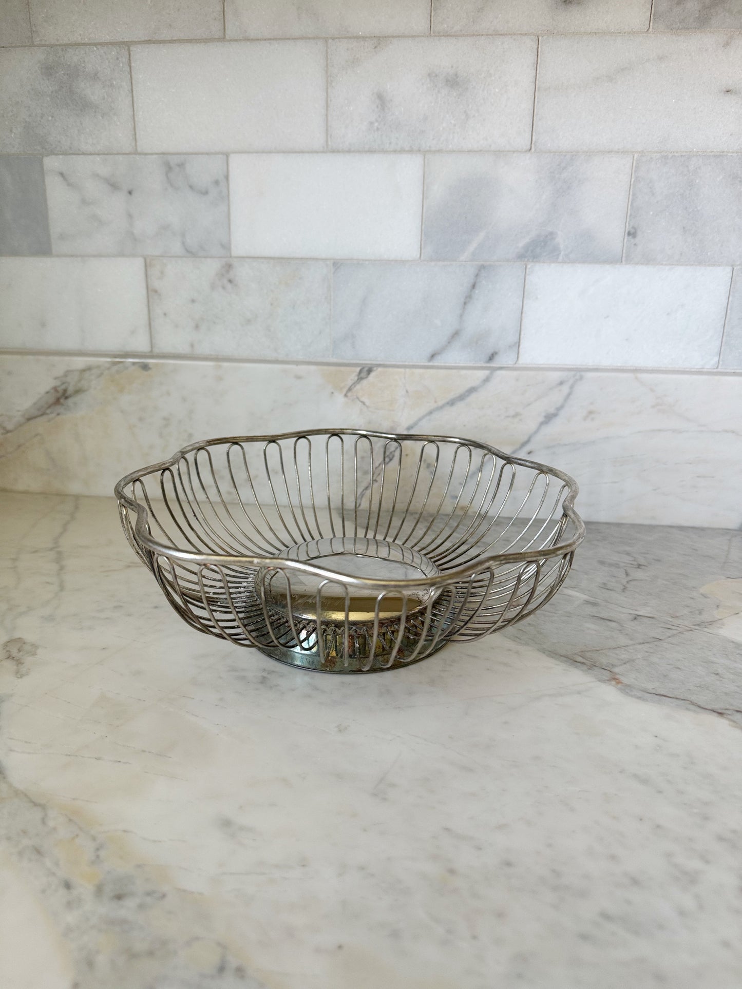 Metal Silver Scalloped Basket