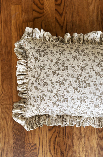 Gray Floral Lumbar with Ruffle