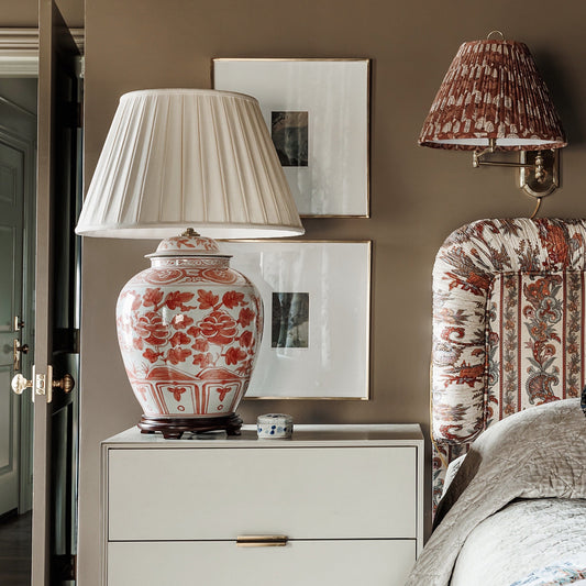 Red Jar Lamp with Pleated Shade