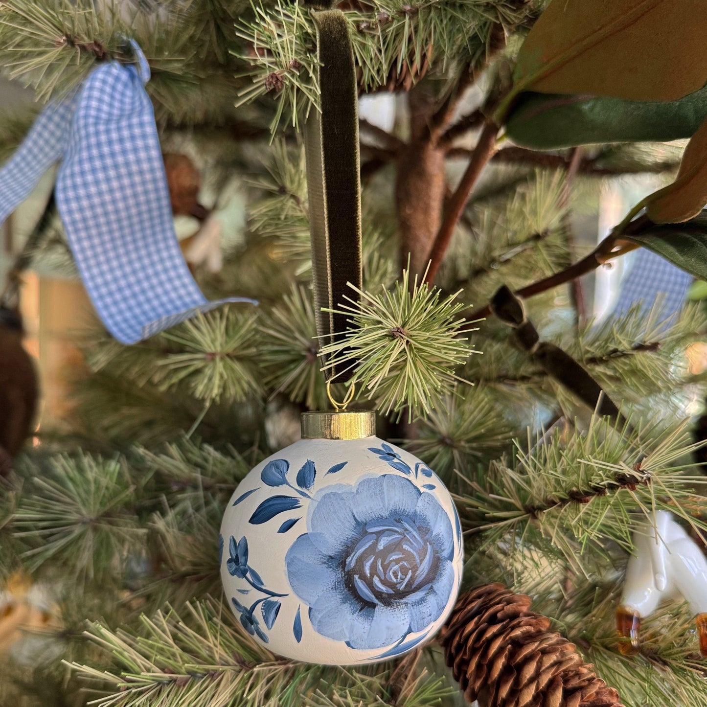 Handpainted Blue Floral Ornament