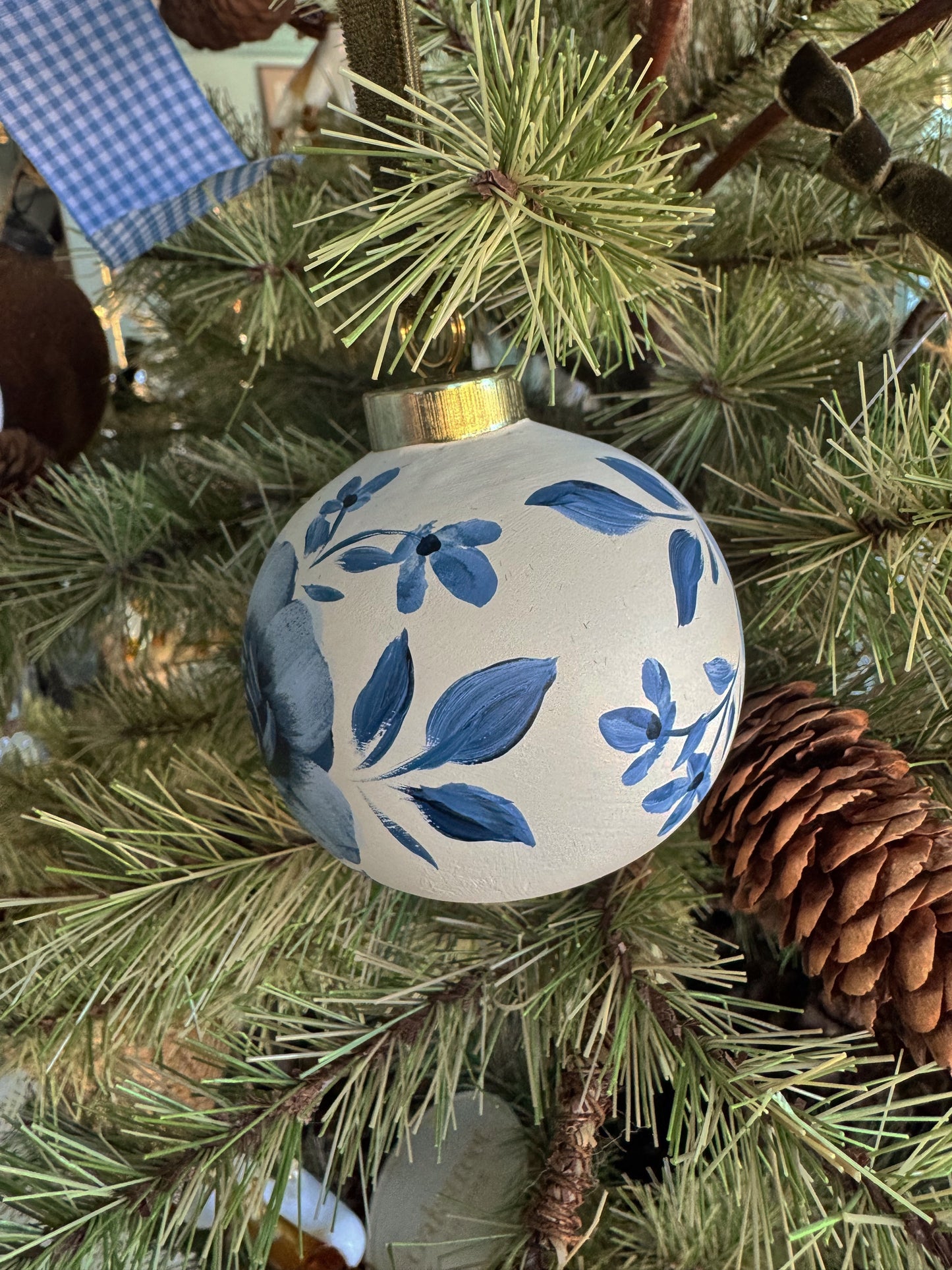 Handpainted Blue Floral Ornament