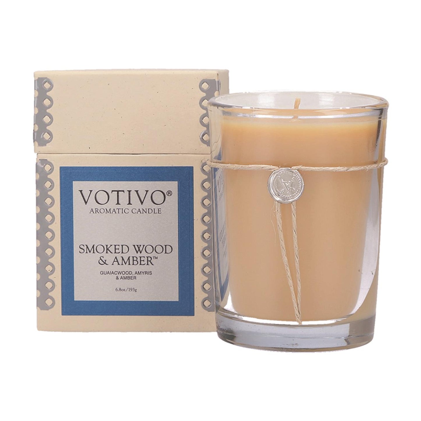 Votivo Glass Candle, Smoked Wood & Amber