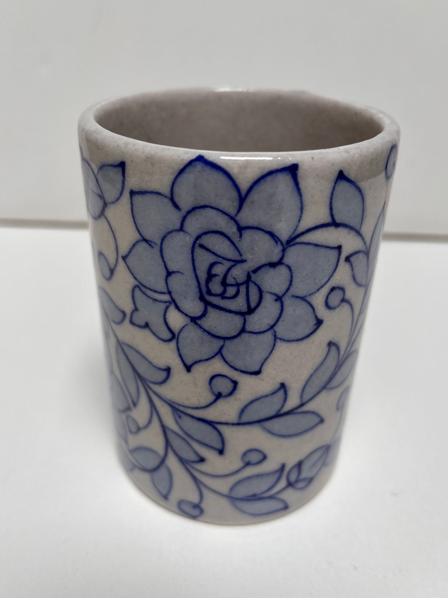 Hand Painted Tumbler, Blue Floral