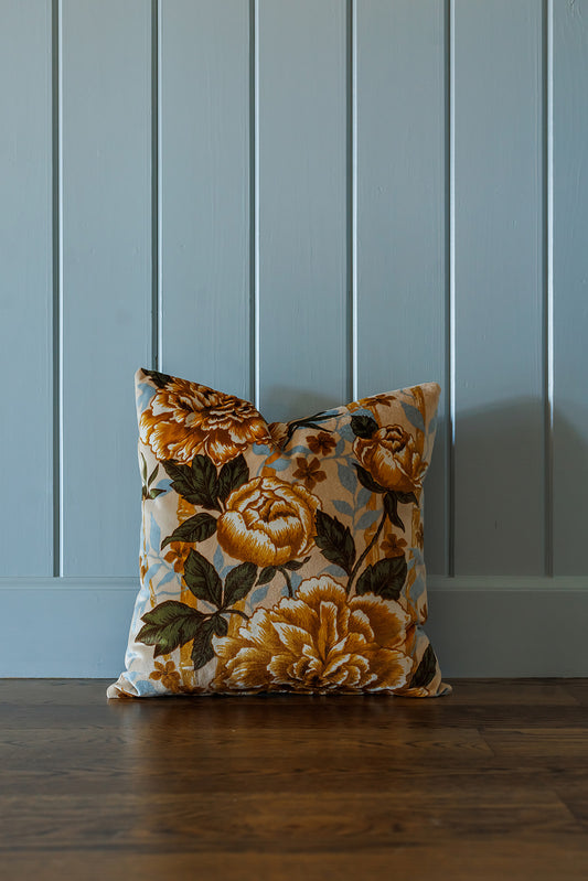 Cornflower and Gold Floral Pillow