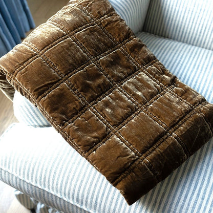 Quilted Velvet Throw, Dark Olive