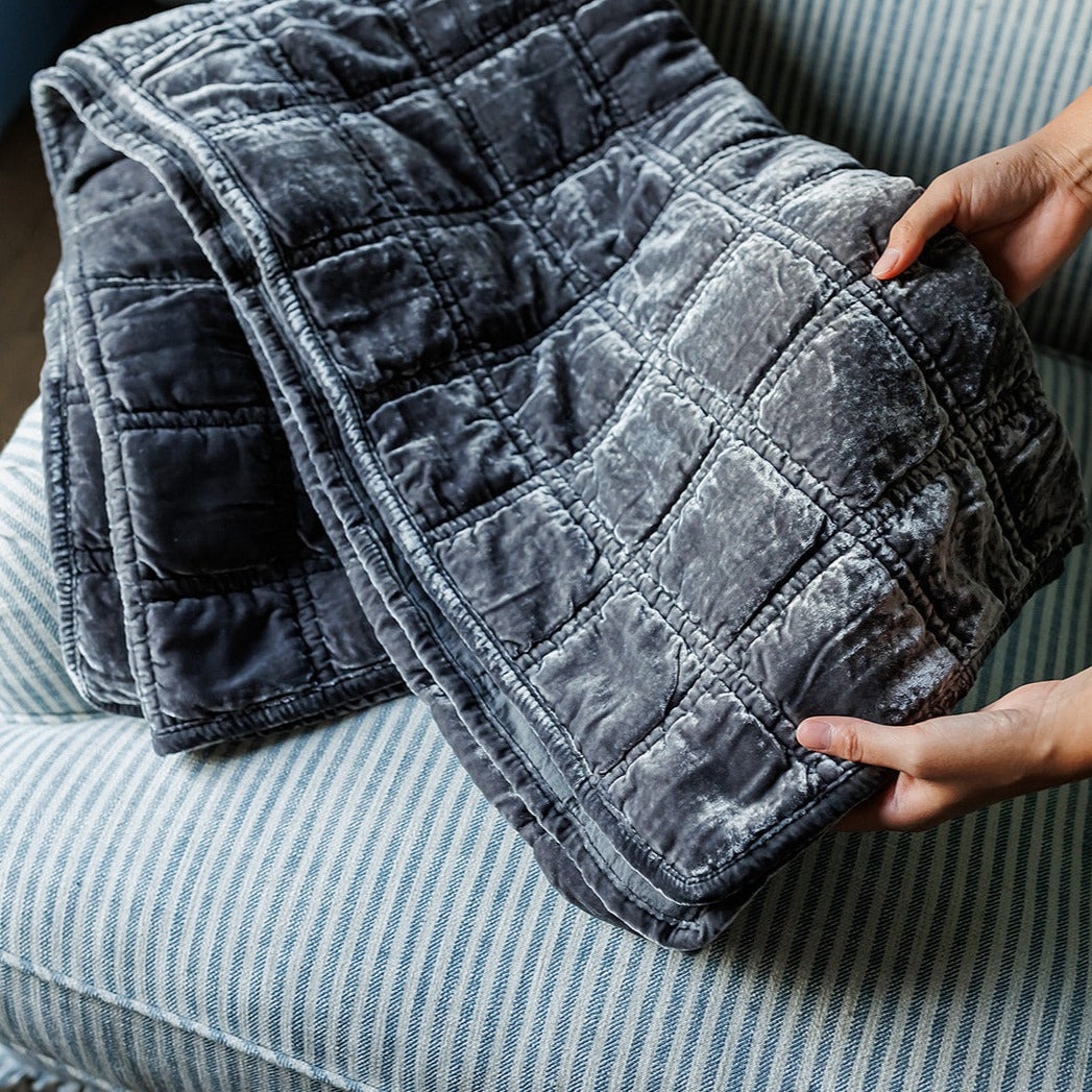 Quilted Velvet Throw, Dark Slate