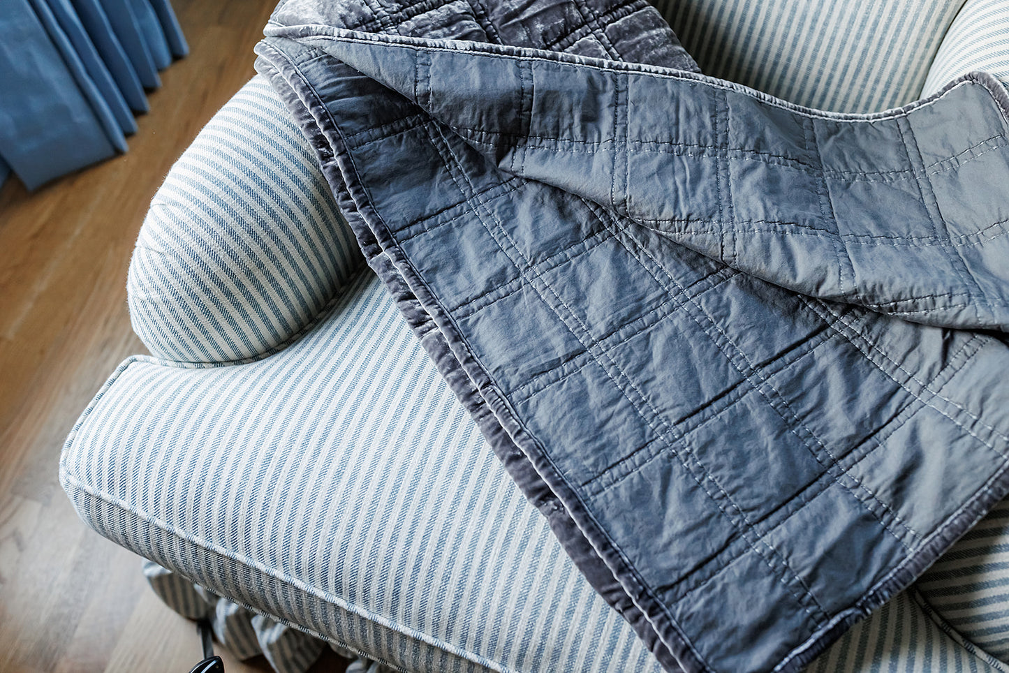 Quilted Velvet Throw, Dark Slate