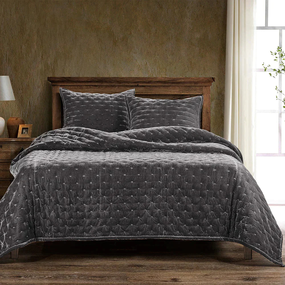 Quilted Faux Silk Bedding, Dark Slate