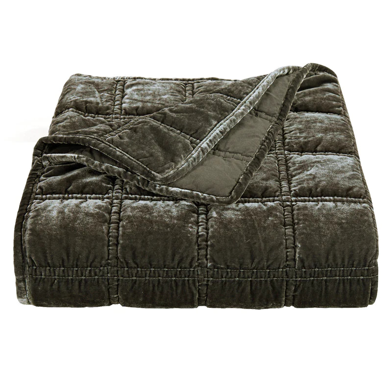 Quilted Velvet Throw, Fern Green