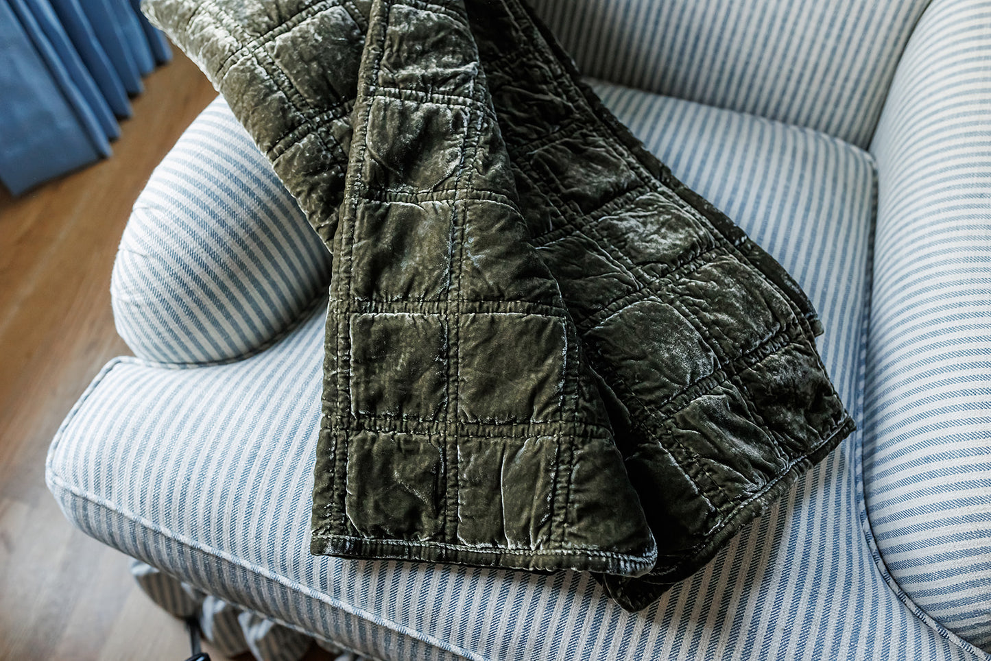 Quilted Velvet Throw, Fern Green