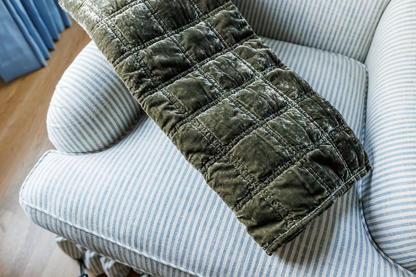 Quilted Velvet Throw, Fern Green