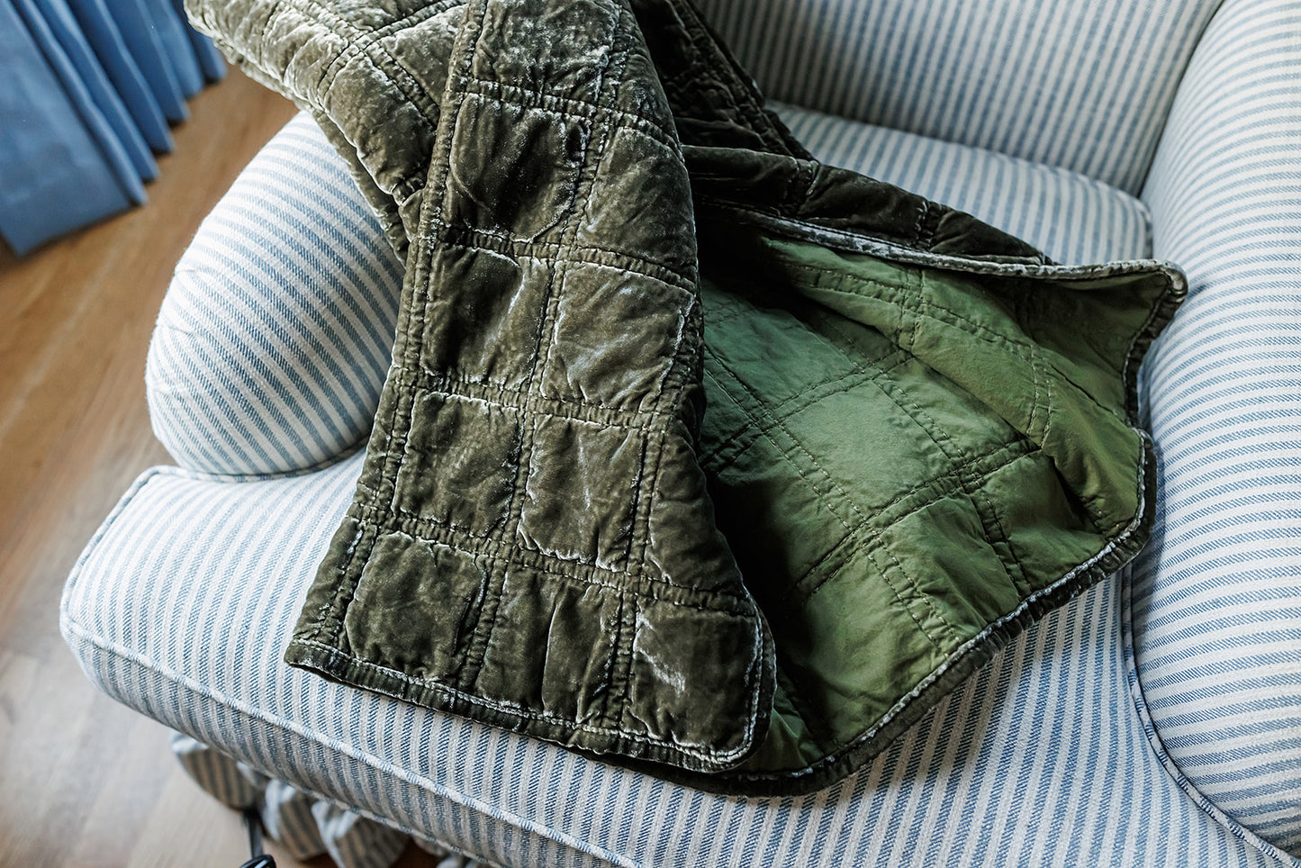 Quilted Velvet Throw, Fern Green