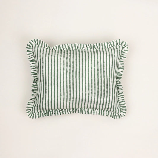 Green Stripe Ruffled Pillow (Cover Only)