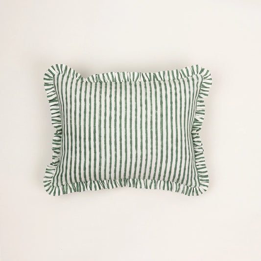 Green Stripe Ruffled Pillow