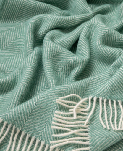 Wool Throw, Mint Herringbone