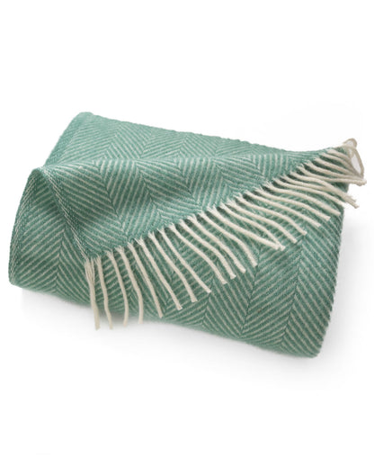 Wool Throw, Mint Herringbone
