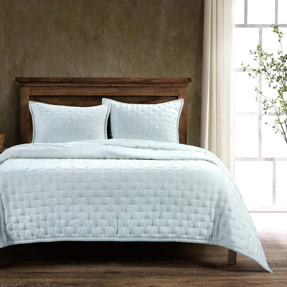 Quilted Faux Silk Bedding, Icy Blue