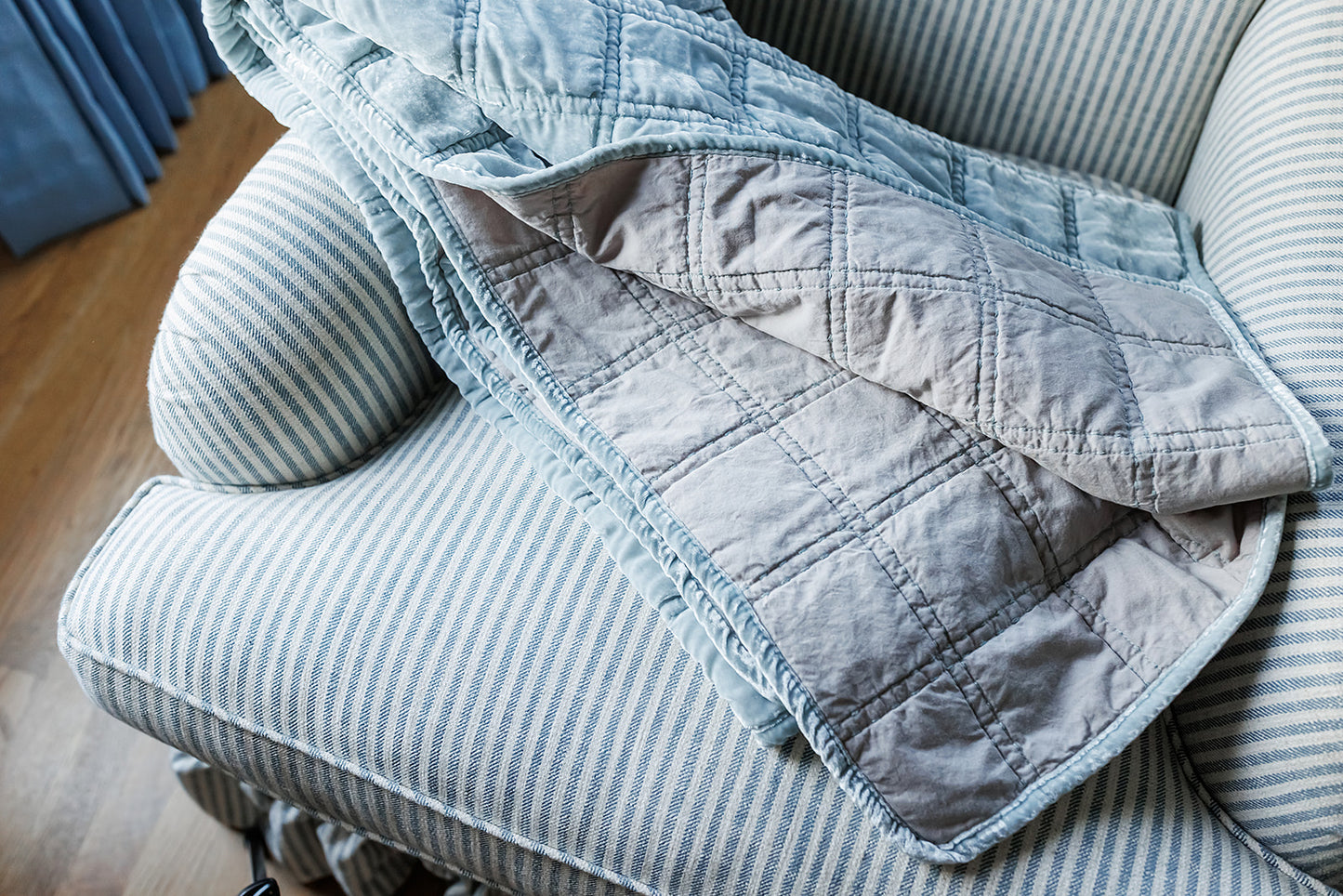 Quilted Velvet Throw, Icy Blue