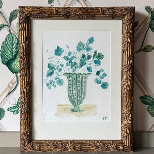 Framed Jackie O'Bosky Scalloped Vase Original Watercolor