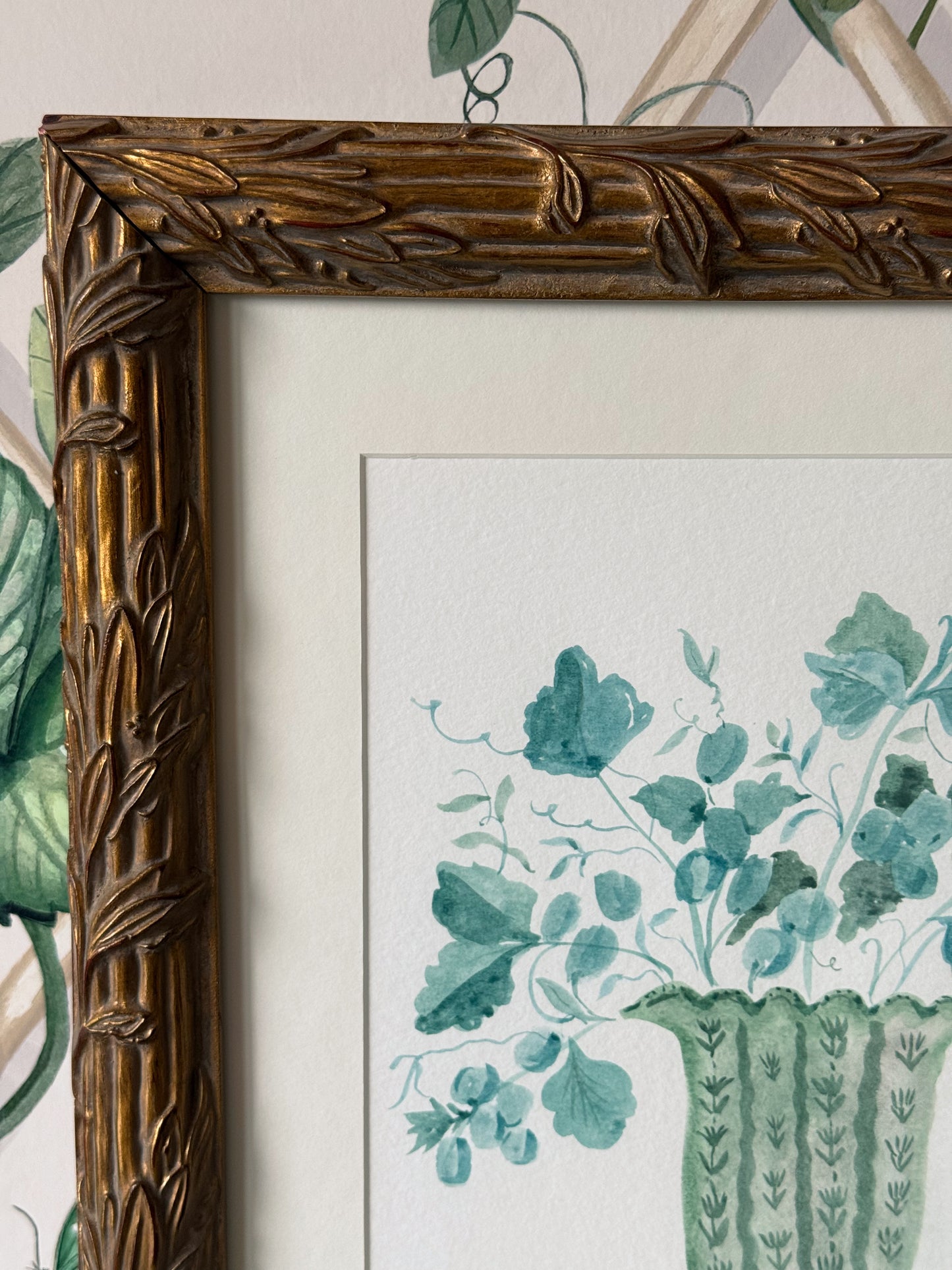 Framed Jackie O'Bosky Scalloped Vase Original Watercolor