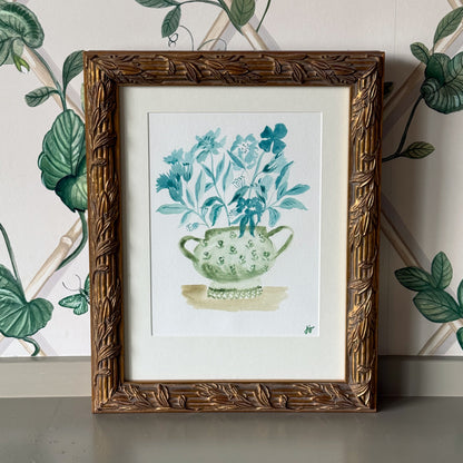 Framed Jackie O'Bosky Floral Vase Original Watercolor