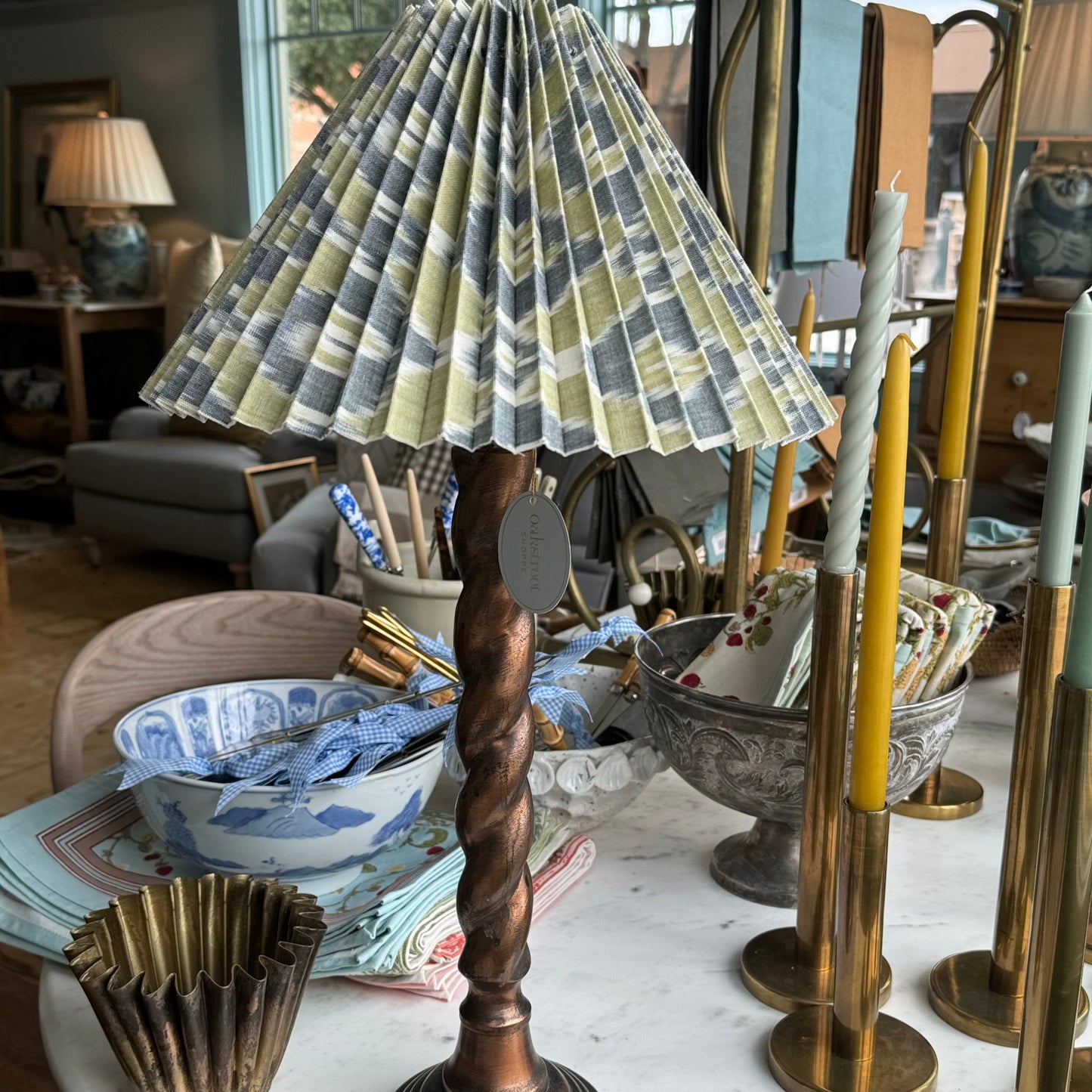 Metal Candlestick Table Lamp with Pleated Shade