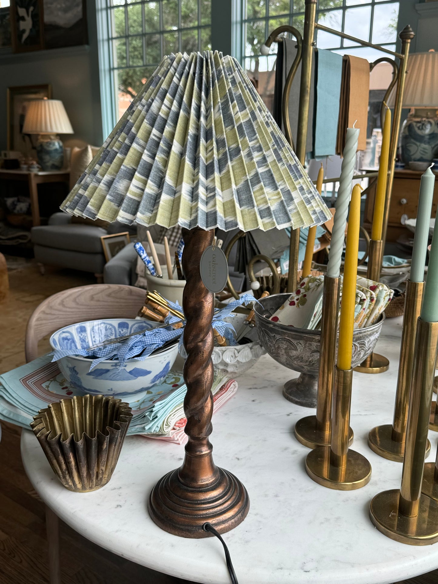 Metal Candlestick Table Lamp with Pleated Shade