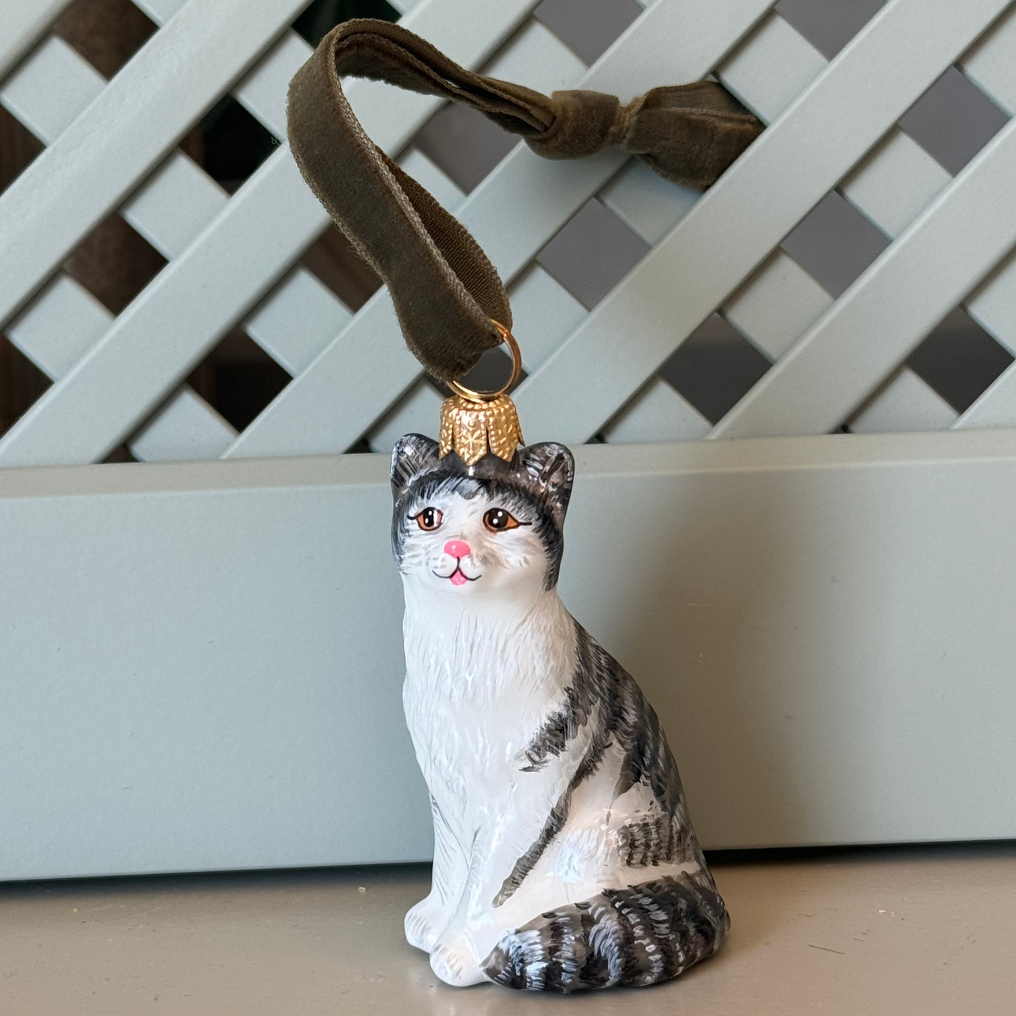 Cat Gray, Hand Painted Collectible Ornament