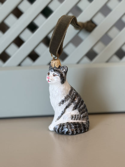 Cat Gray, Hand Painted Collectible Ornament