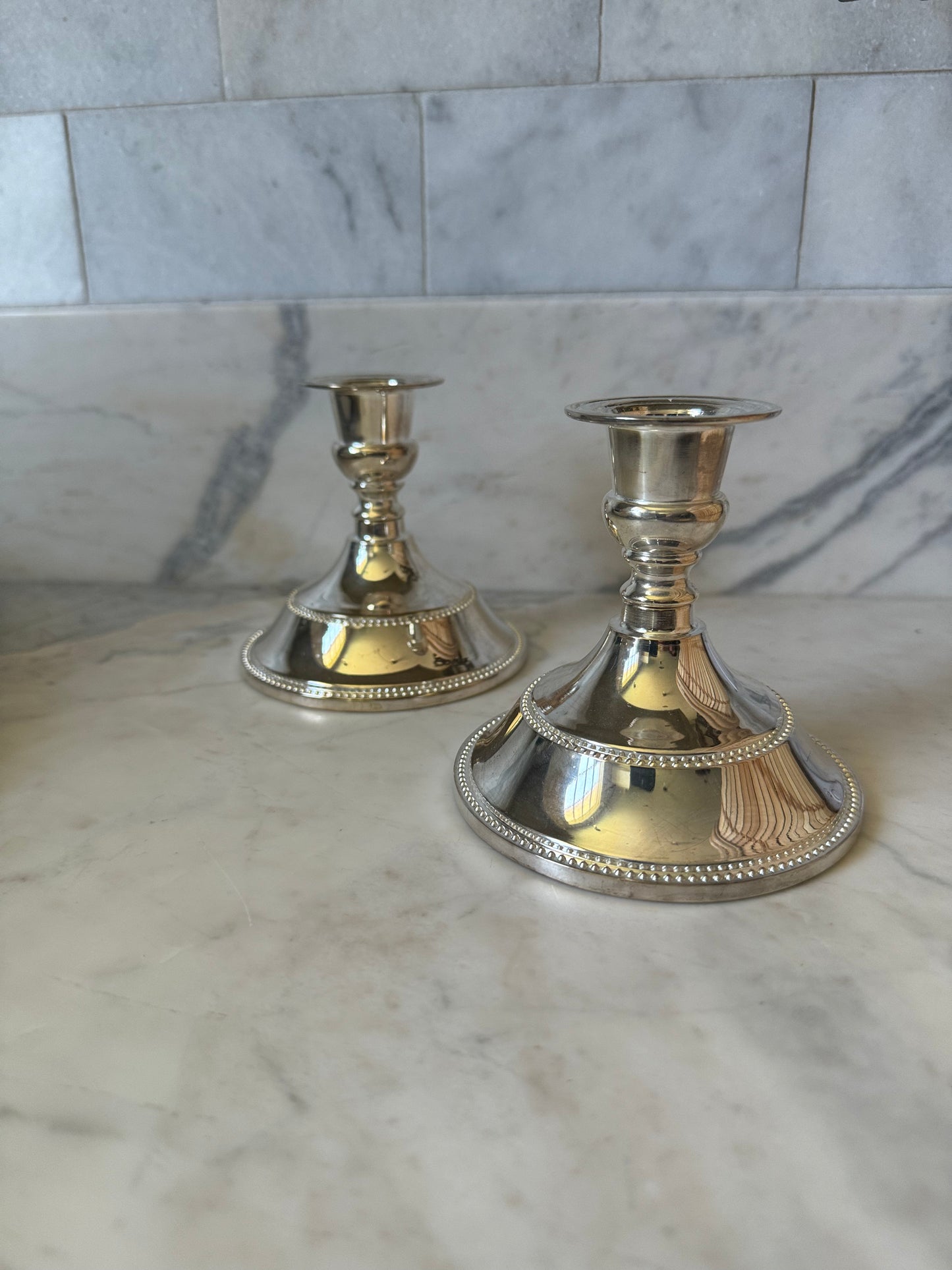 Pair of Silver Godinger Candlesticks