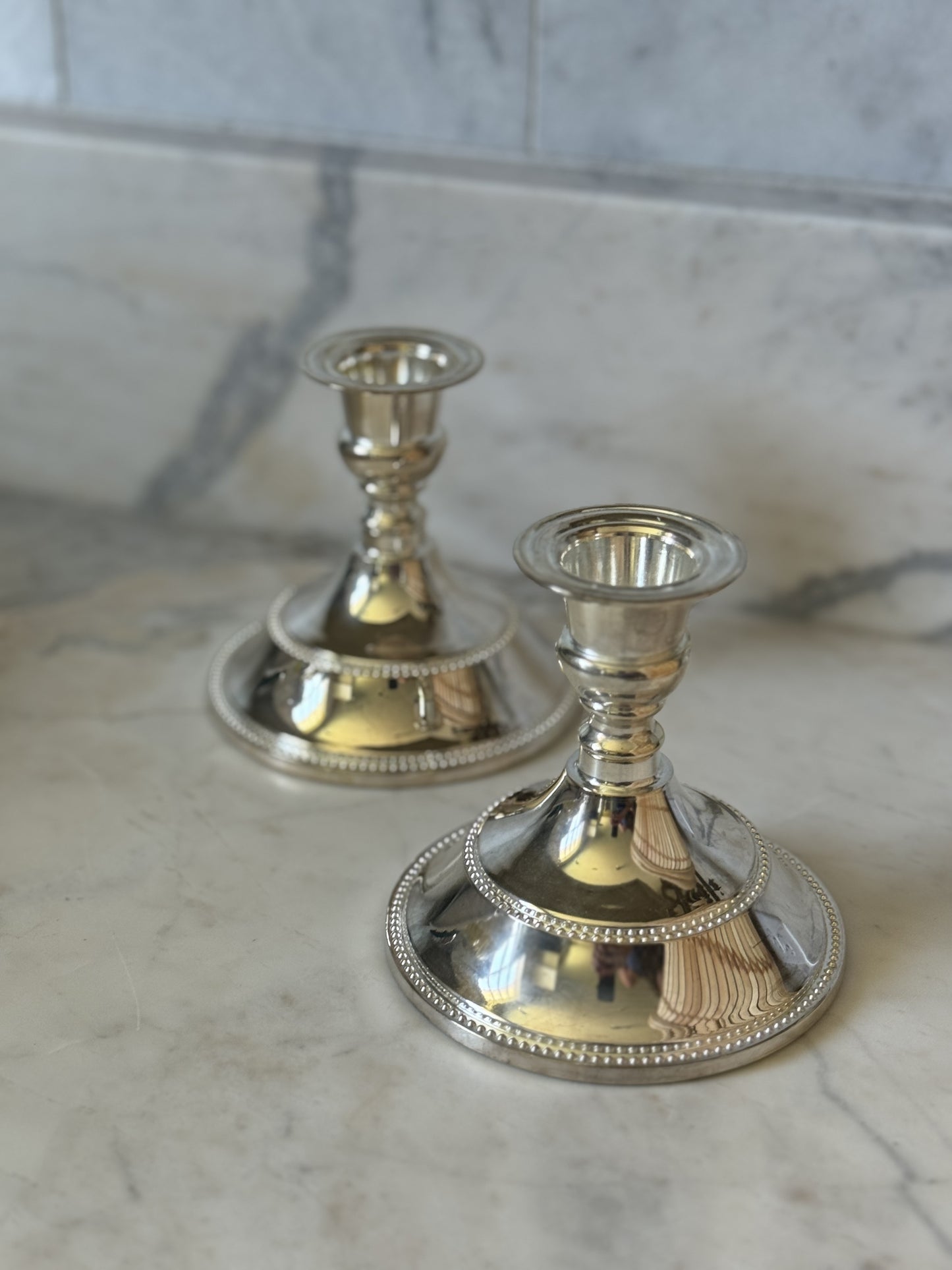 Pair of Silver Godinger Candlesticks